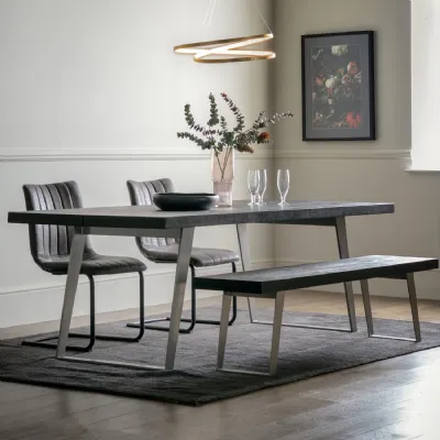 Black Wooden Top 180cm 6 Seater Dining Table Metal Legs