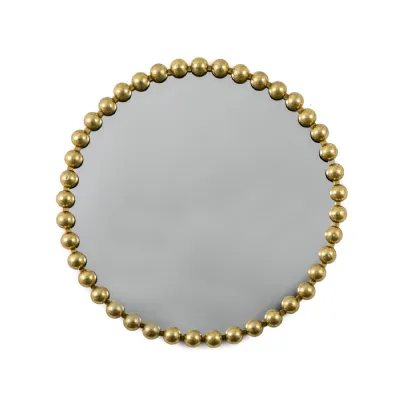 Round Gold Metal Beaded Frame Wall Mirror