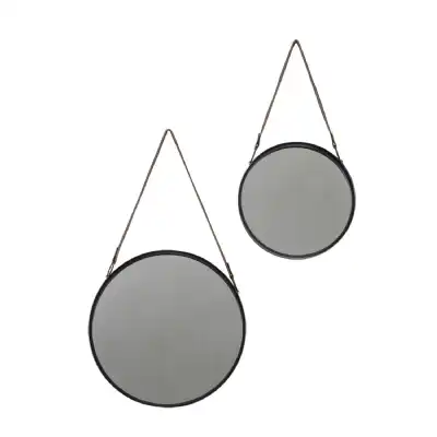 Size mm 389 Black Marston Mirrors Black with Strap Set of 2