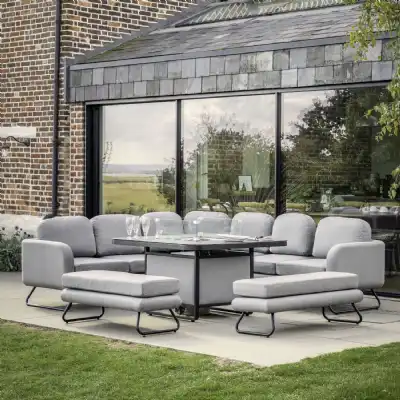 Slate Grey Outdoor Fabric Square Corner Dining Set with Fire Pit Table
