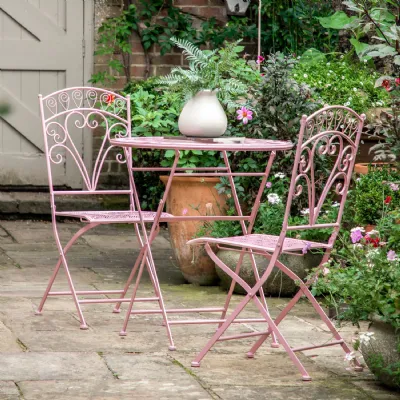 Coral Pink Painted Metal 2 Seater Bistro Table and Chair Set