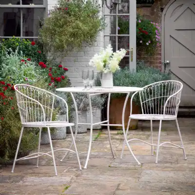 Cream Metal Outdoor 2 Seater Round Bistro Dining Table Set