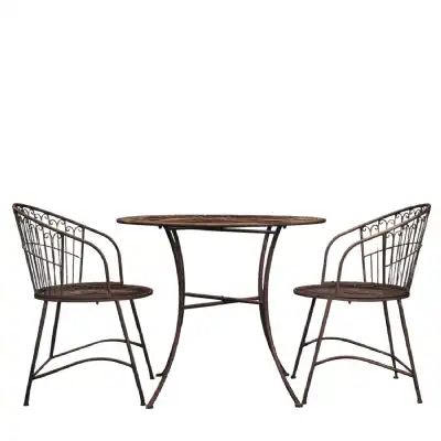 Black 2 Seater Outdoor Metal Round Table and 2 Chairs Bistro Set