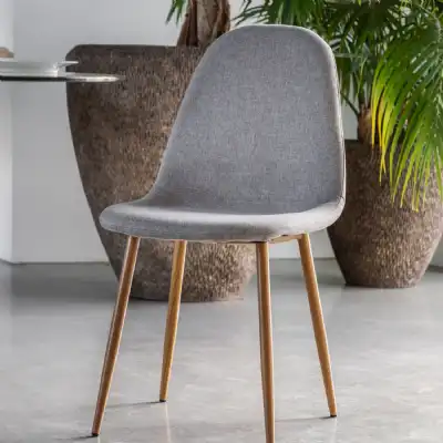 Light Grey Fabric Dining Chair with Oak Iron Legs