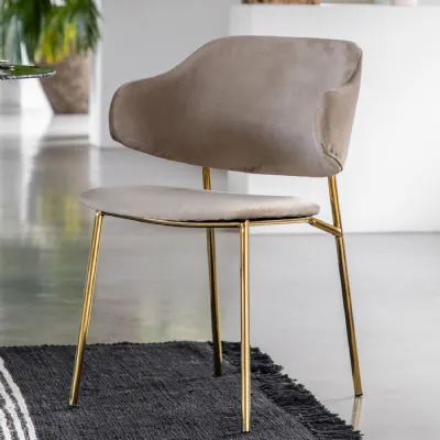 Taupe Velvet Fabric Curved Dining Chair Gold Metal Legs