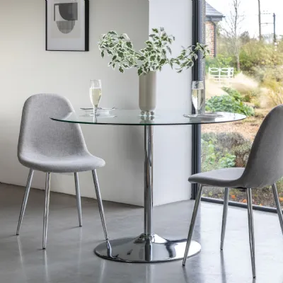 Clear Glass Round Dining Table with Chrome Metal Base