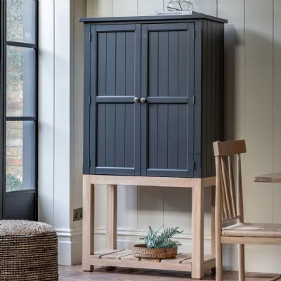 Grey Wooden Farmhouse Style 2 Door Drinks Cabinet