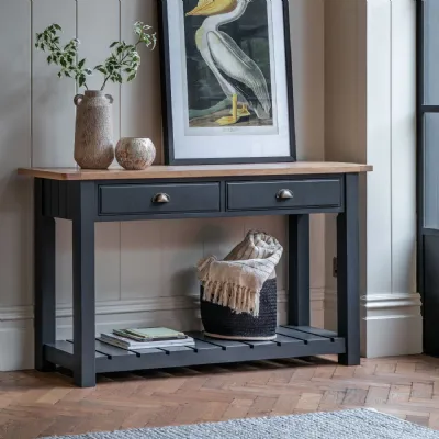 Oak Top Grey Painted 2 Drawer Console Table