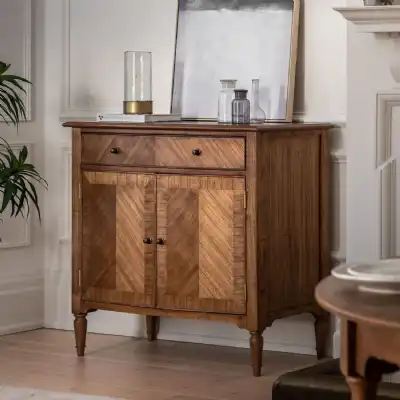 Traditional Light Brown Wooden Small Sideboard with 2 Doors 1 Drawer