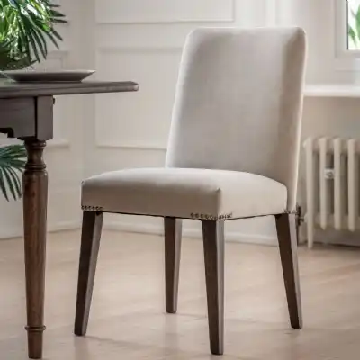 Grey Linen Fabric Dining Chair Dark Wooden Legs
