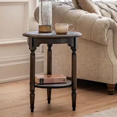 Coffee Wooden Round Side Table Spindle Legs with Shelf