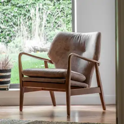 Brown Leather Buttoned Armchair