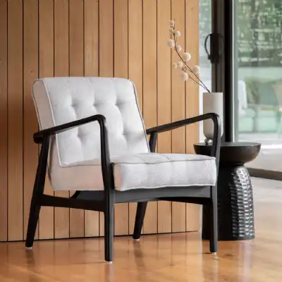 Natural Weave Fabric Armchair Black Wooden Frame