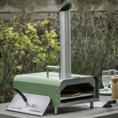 Green Metal Outdoor Pellet Pizza Oven with Ceramic Tile