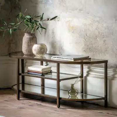 Bronze Metal Low TV Stand with Glass Tops