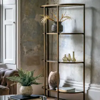 Bronze Metal and Glass Oval Display Shelving Unit
