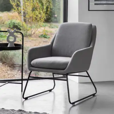 Light Grey Fabric Occasional Chair Slim Metal Leg Frame