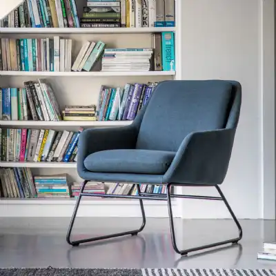 Blue Fabric Occasional Chair Slim Metal Leg Frame