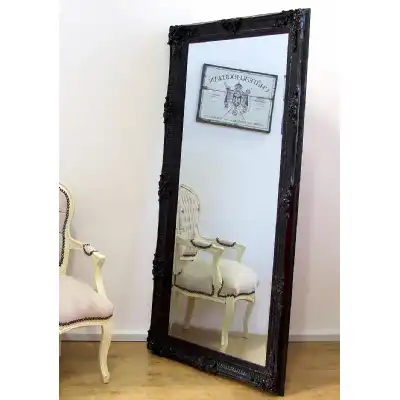 Large Antique Black Painted Ornate Wall Mirror Baroque Style Wood Framed