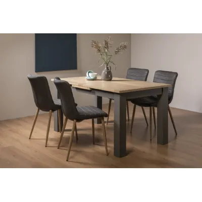 Scandi Oak 4 to Extending Dining 4 Dark Grey Leather Chairs