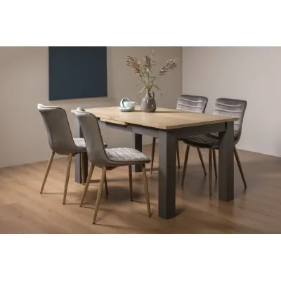 Oak Extending Dining Table Set 4 Grey Velvet Fabric Chairs