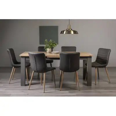 Grey Painted Extending Oak Dining Set 6 Grey Leather Chairs