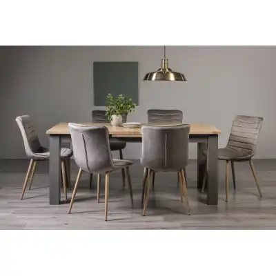 Oak 8 Seater Table 6 Grey Velvet Fabric Chairs Dining Set