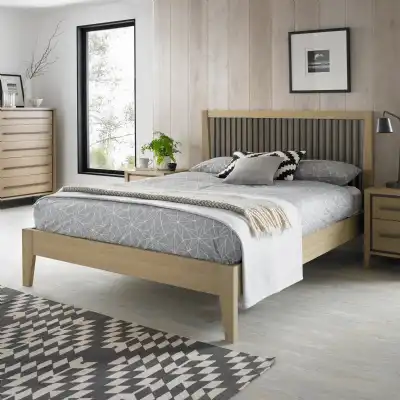 Weathered Oak King Size Bed with Slatted Headboard
