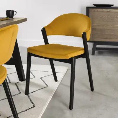 Pair of Dark Yellow Velvet Fabric Dining Chairs
