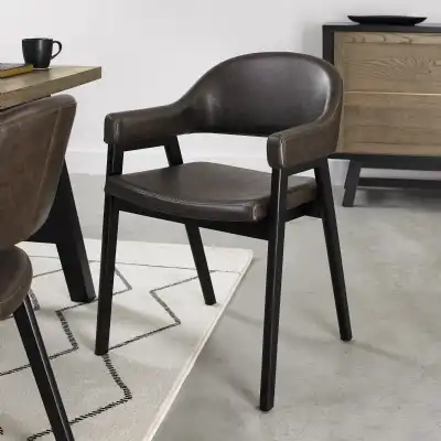 Brown Velvet Fabric Dining Arm Chair Black Legs