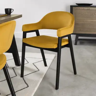 Dark Yellow Velvet Fabric Dining Arm Chair