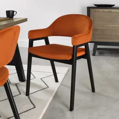 Orange Velvet Fabric Dining Arm Chair