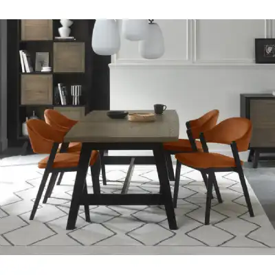 Weathered Oak Dining Table Set 4 Orange Velvet Side Chairs