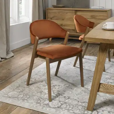 Rust Orange Velvet Fabric Curved Back Dining Chair