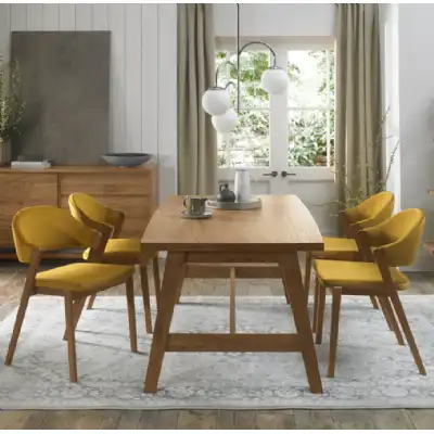 Rustic Oak Extending Dining Table Set 4 Yellow Velvet Chairs