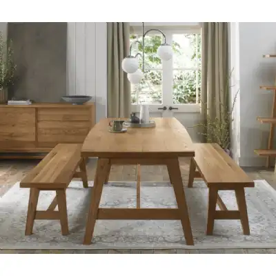 Large Rustic Oak Dining Table Set with 2 Oak Benches