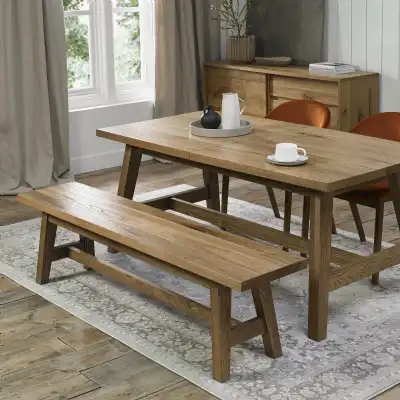 Rustic Oak Oiled Wooden Small Dining Bench A Frame Legs