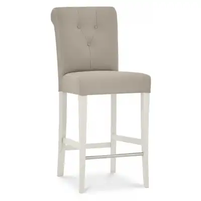 Grey Leather Bar Stool Buttoned Back
