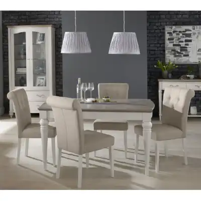 Grey Washed Oak Top Dining Table Set 4 Grey Chairs
