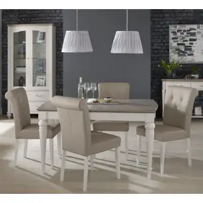 Grey Oak Dining Table Set with 4 Grey Leather Chairs