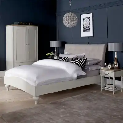 Grey Painted Double Bed Fabric Buttoned Headboard