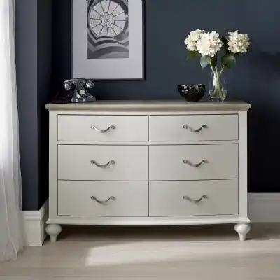 Grey Painted Washed Oak Top Wide Chest of 6 Drawers