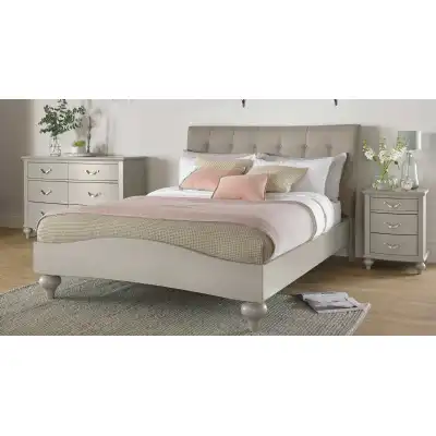 Chic Grey Painted 5ft King Size Bed Grey Fabric Headboard