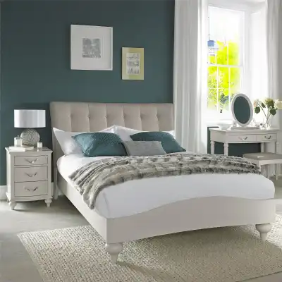Grey Painted Fabric Headboard King Size Bed