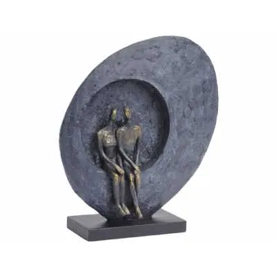 Abstract Romantic Couple In Love Sculpture in Antique Bronze on Grey Base