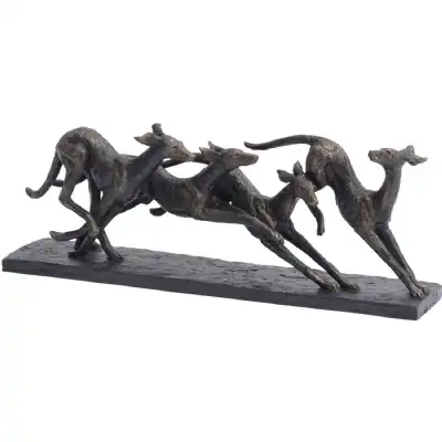 Antique Bronze 4 Racing Greyhounds Sculpture