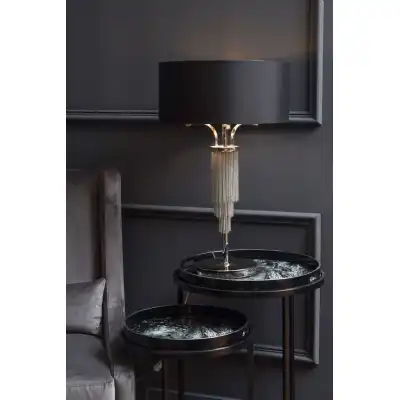 Nickel Silver Chains Table Lamp Round Black Fabric Shade