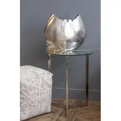 Stainless Steel Glass Round Lamp Table 50cm Diameter