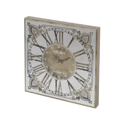 Antique Gold 60cm Square Mirrored Wall Clock