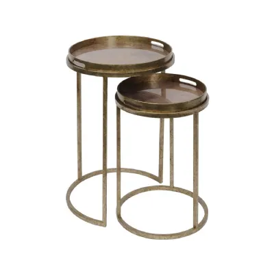 Gold Iron Atlas Round Set of 2 Side Tray Tables